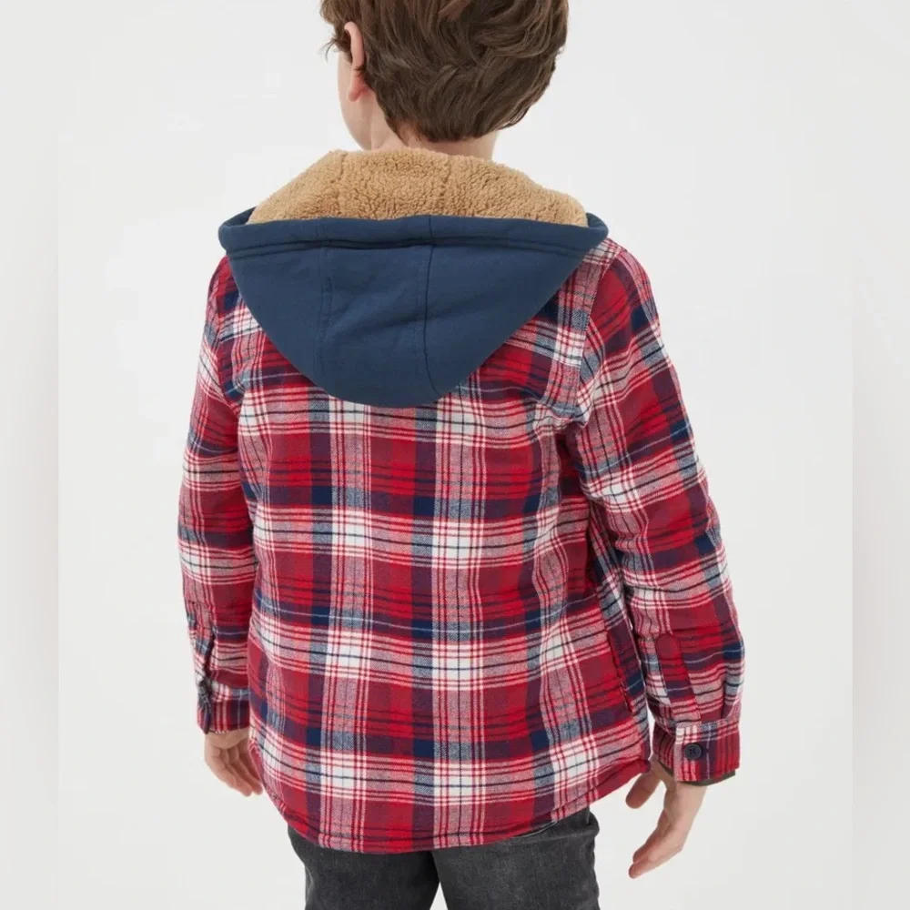 Fat Face Red and Blue Plaid Hooded Jacket
